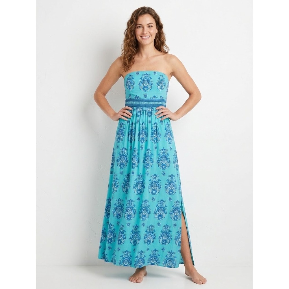 Vineyard Vines Silk Cotton Strapless Maxi Dress Blue Paisley 2Q0903 Womens 6